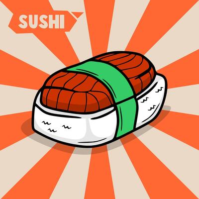 sushi hand drawn illustration in retro style