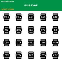 file type icon spreadsheet set. with solid design, files format document collection vector