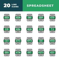 File type spreadsheet set. document format files icons with a combination of outline and color. vector