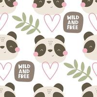 Seamless pattern with cartoon pandas vector