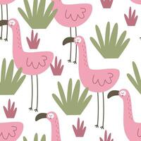 Seamless pattern with cute cartoon flamingos. hand drawing. vector