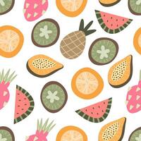 sin costura modelo con dibujos animados frutas vistoso ilustración. mano dibujo, plano estilo.diseño para tela, imprimir, textil, envoltura vector