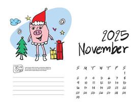 NOVEMBER 2025 with pig cartoon vector