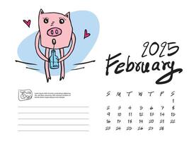 febrero 2025 con cerdo dibujos animados vector