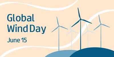 Wind turbines in the wind. Global Wind Day. June 15. Horizontal template for banner, poster, flyer, presentation, campaign. Abstract illustration. vector