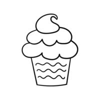 Hand drawn festive cupcake with cream, in doodle style vector