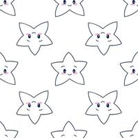 sin costura modelo con estrellas con linda emociones en kawaii estilo. para niños impresión con un linda garabatear personaje. diseño para niños pequeños vector