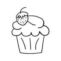 Hand drawn festive cupcake with cream, in doodle style vector