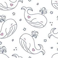 Seamless baby pattern with cute whale hand drawn in doodle style, with stars and bubbles. The pattern is included in the Swatches panel vector