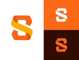 Abstract initial letter S logo. Orange and yellow geometric shapes isolated on white, orange and black background. Can be used for various businesses. vector