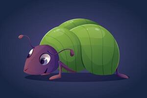 Cute green beetle bug, funny insect with antennae and scales. isolated cartoon illustration. vector