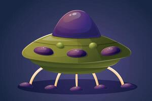 A funny green round flying saucer spaceship with legs. Aliens from space, UFOs. isolated cartoon illustration. vector