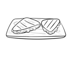 doodle illustration of quesadilla on wooden board, mexican spicy food isolated on white. vector
