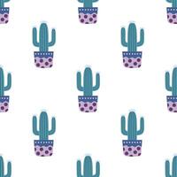 Cute cacti in boho style. Cactus seamless pattern. Trendy boho texture. Cacti fabric print design. Succulent textile. Flat design, doodle style, white background vector