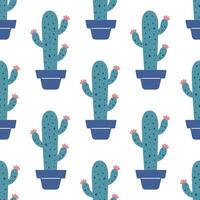 Cute cacti in boho style. Cactus seamless pattern. Trendy boho texture. Cacti fabric print design. Succulent textile. Flat design, doodle style, white background vector