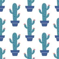 Cute cacti in boho style. Cactus seamless pattern. Trendy boho texture. Cacti fabric print design. Succulent textile. Flat design, doodle style, white background vector