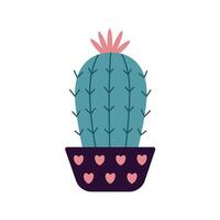 Colorful blooming cacti, succulent in pot. Cute hand drawn sketch of cactus. Doodle style, flat design. Scandinavian, boho style. Exotic and Tropical Plant, home decor vector