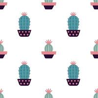 Cute cacti in boho style. Cactus seamless pattern. Trendy boho texture. Cacti fabric print design. Succulent textile. Flat design, doodle style, white background vector