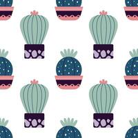 Cute cacti in boho style. Cactus seamless pattern. Trendy boho texture. Cacti fabric print design. Succulent textile. Flat design, doodle style, white background vector