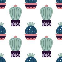 Cute cacti in boho style. Cactus seamless pattern. Trendy boho texture. Cacti fabric print design. Succulent textile. Flat design, doodle style, white background vector