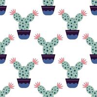 Cute cacti in boho style. Cactus seamless pattern. Trendy boho texture. Cacti fabric print design. Succulent textile. Flat design, doodle style, white background vector