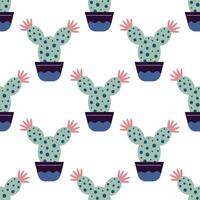 Cute cacti in boho style. Cactus seamless pattern. Trendy boho texture. Cacti fabric print design. Succulent textile. Flat design, doodle style, white background vector