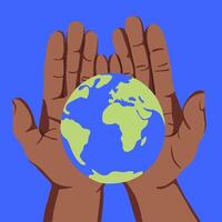 illustration of hands holding a planet. The concept of nature conservation. vector