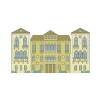 Venetian building facade detailed illustration. Beautiful renaissance building with Venetian-style windows. vector