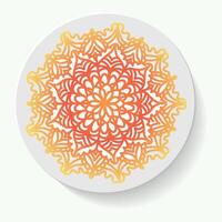 Decorative plate with round ornament in ethnic style. Mandala circular abstract floral pattern. Fashion background with ornate dish. vector