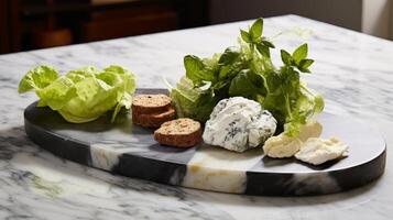 Marble tray showcasing fresh baby lettuce photo