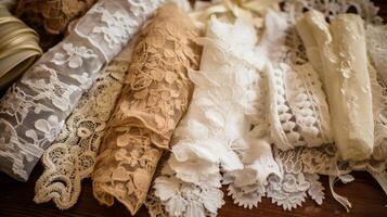 Antique lace trims in pile photo