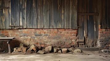 Aged single brick backdrop in rural barn photo