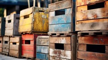 Vintage wooden crate with weathered texture photo