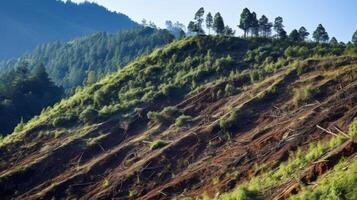 Barren mountain slope from deforestation photo