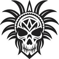 Ancient Wisdom Black ic for Tribal Skull Mask Emblem Ritualistic Reverence Elegant Tribal Skull Lineart in Black vector