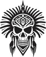 Spiritual Essence Tribal Skull Mask Lineart in Black Intricate Shadows Elegant Tribal Skull Lineart in Black vector