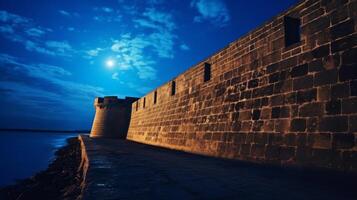 Stronghold ramparts under serene moon photo