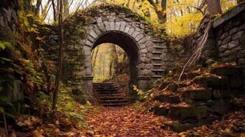 fuerte restos rodeado por otoño follaje foto