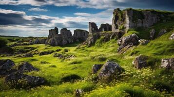 Lone structure ruins under clear blue sky photo