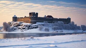 Snowy fort calm sunrise photo