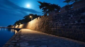 Castle walls bathed in moonlight photo