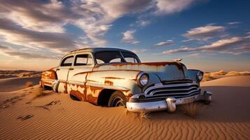 Solitary sedan encircled by dune landscape photo