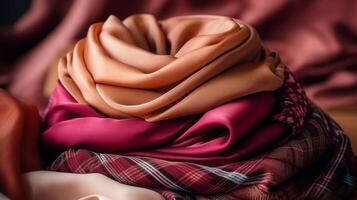 Stylish scarves neatly stacked photo