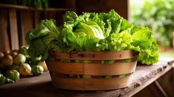 Rustic bushel with crisp lettuce photo