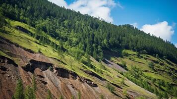 Mountain slope stripped of trees photo