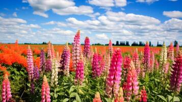 Blossoming crops in colorful field photo