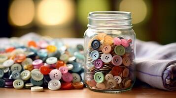 Sewing essentials organized in glass storage photo