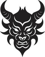 Japanese Demon Icon Oni Head in Shadowy Black Oni Head Silhouette Modern Black Logo vector