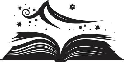 Knowledge Unveiled Dark Icon with Intricate Book Design Literary Unleashing Chic Black Emblem with Open Book Art vector