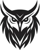 Moonlit Owl Graphic Intricate Black Logo Design for a Striking Branding Wise Guardian Elegant Black Icon with Owl Illustration vector